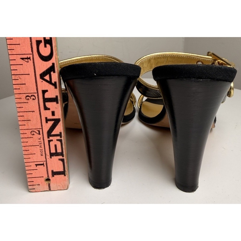 Beverly Feldman Black‎ Gold Croc Patent Mule Heels Ankle Strap Party 8.5 - Picture 5 of 10